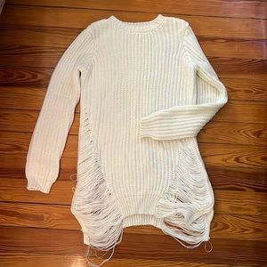 White Distressed Oversized Sweater